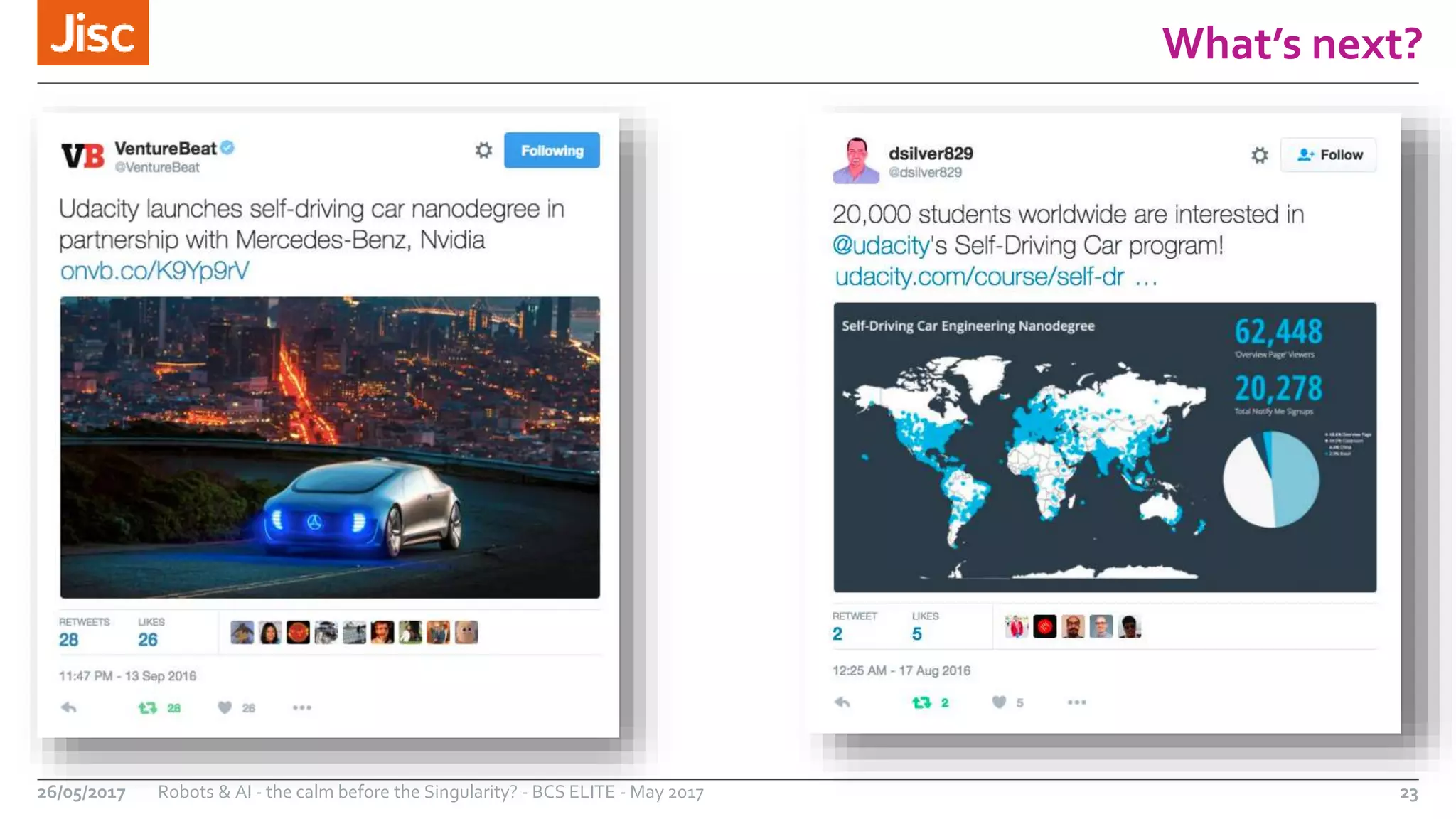 What’s next?
23Robots & AI - the calm before the Singularity? - BCS ELITE - May 201726/05/2017
 