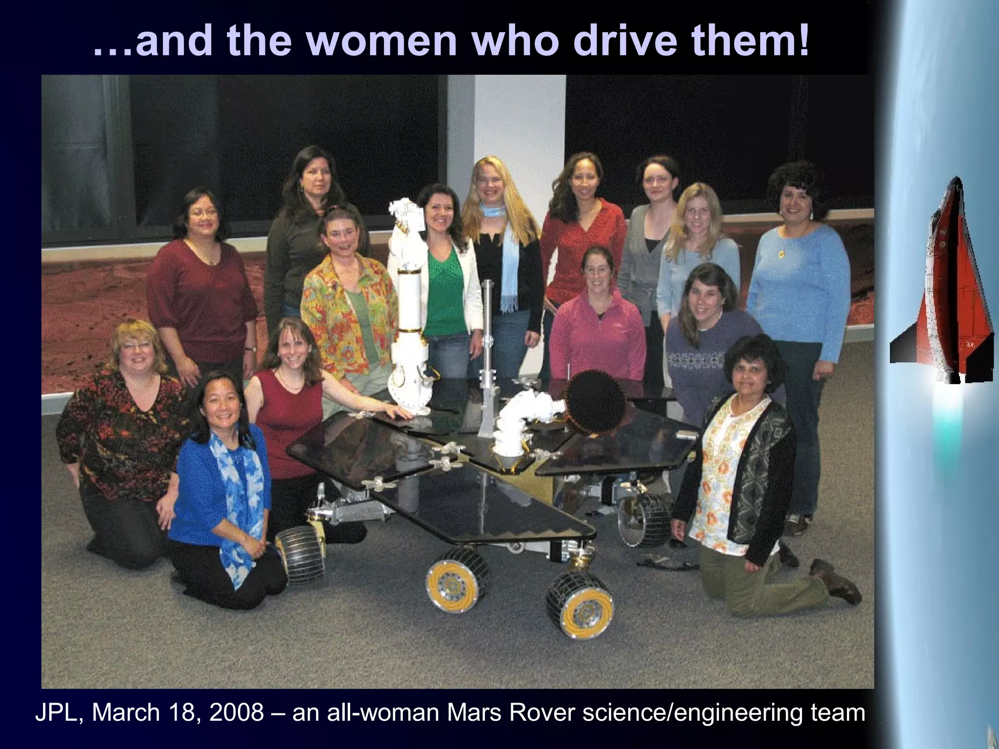 …and the women who drive them!
JPL, March 18, 2008 – an all-woman Mars Rover science/engineering team
 