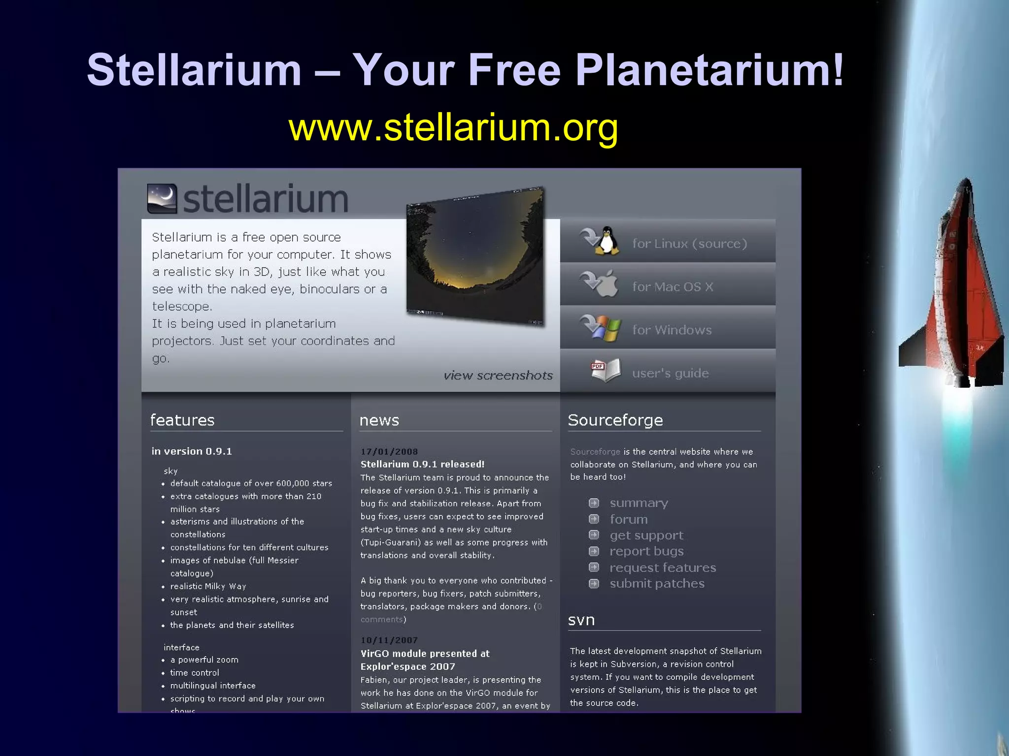 Stellarium – Your Free Planetarium!
www.stellarium.org
 