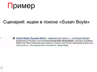 Пример

     Сценарий: ищем в поиске «Susan Boyle»




66
 