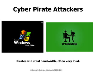 Cyber Pirate Attackers
Pirates will steal bandwidth, often very loud.
© Copyright Defensive Intuition, LLC 2004-2015
 