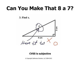 Can You Make That 8 a 7?
CVSS is subjective
© Copyright Defensive Intuition, LLC 2004-2015
 