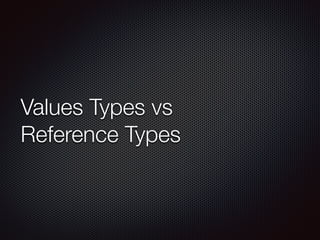 Values Types vs
Reference Types
 
