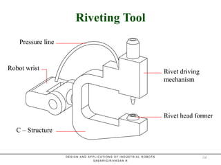 Riveting ToolRiveting Tool
Pressure line
Rivet driving
mechanism
Rivet head former
C – Structure
Robot wrist
D E S I G N A N D A P P L I C A T I O N S O F I N D U S T R I A L R O B O T S
S A B A R I G I R I V A S A N . R
141
 