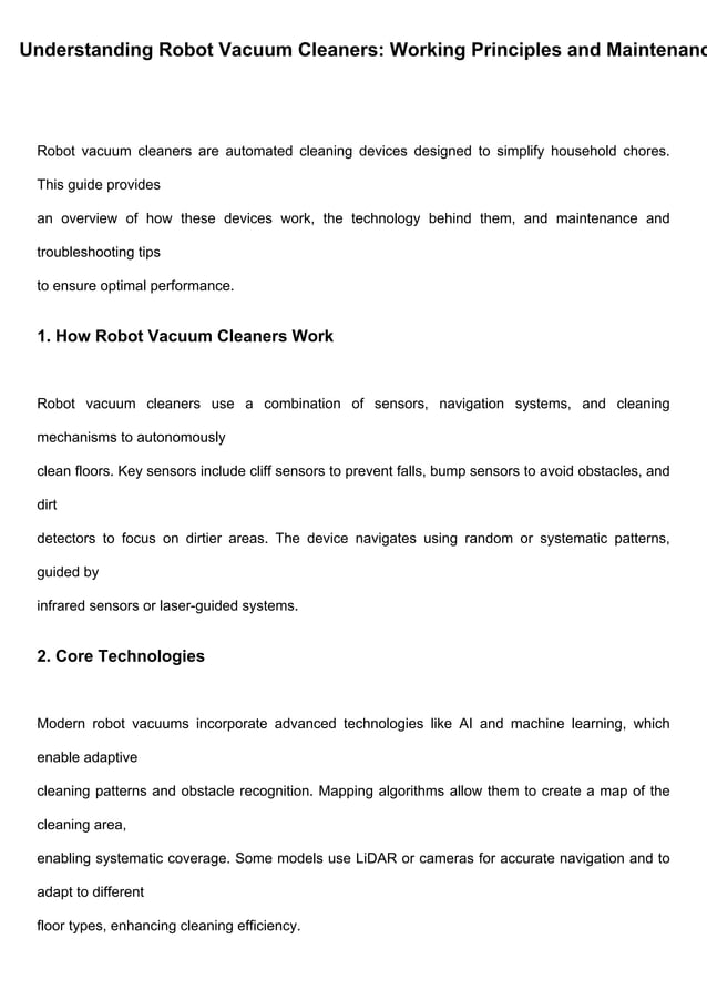 Robot Vaccum cleaners- Working model and concept | PDF