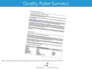 http://www.thesempost.com/google-rewrites-quality-rating-guide-seos-need-know/
Quality Rater Surveys
@Distilled @RobOusbey
 