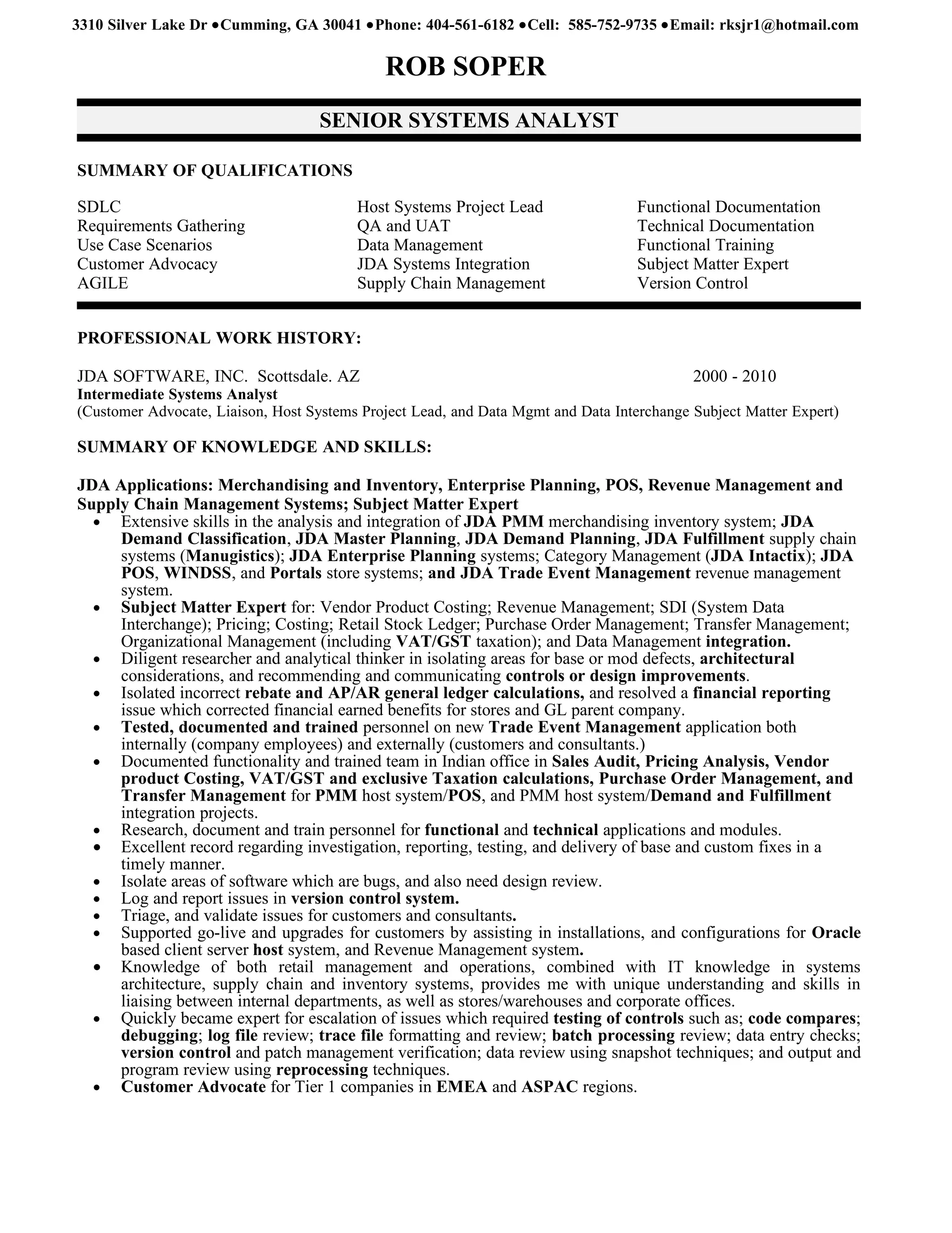 Rob Soper Senior Systems Analyst | PDF