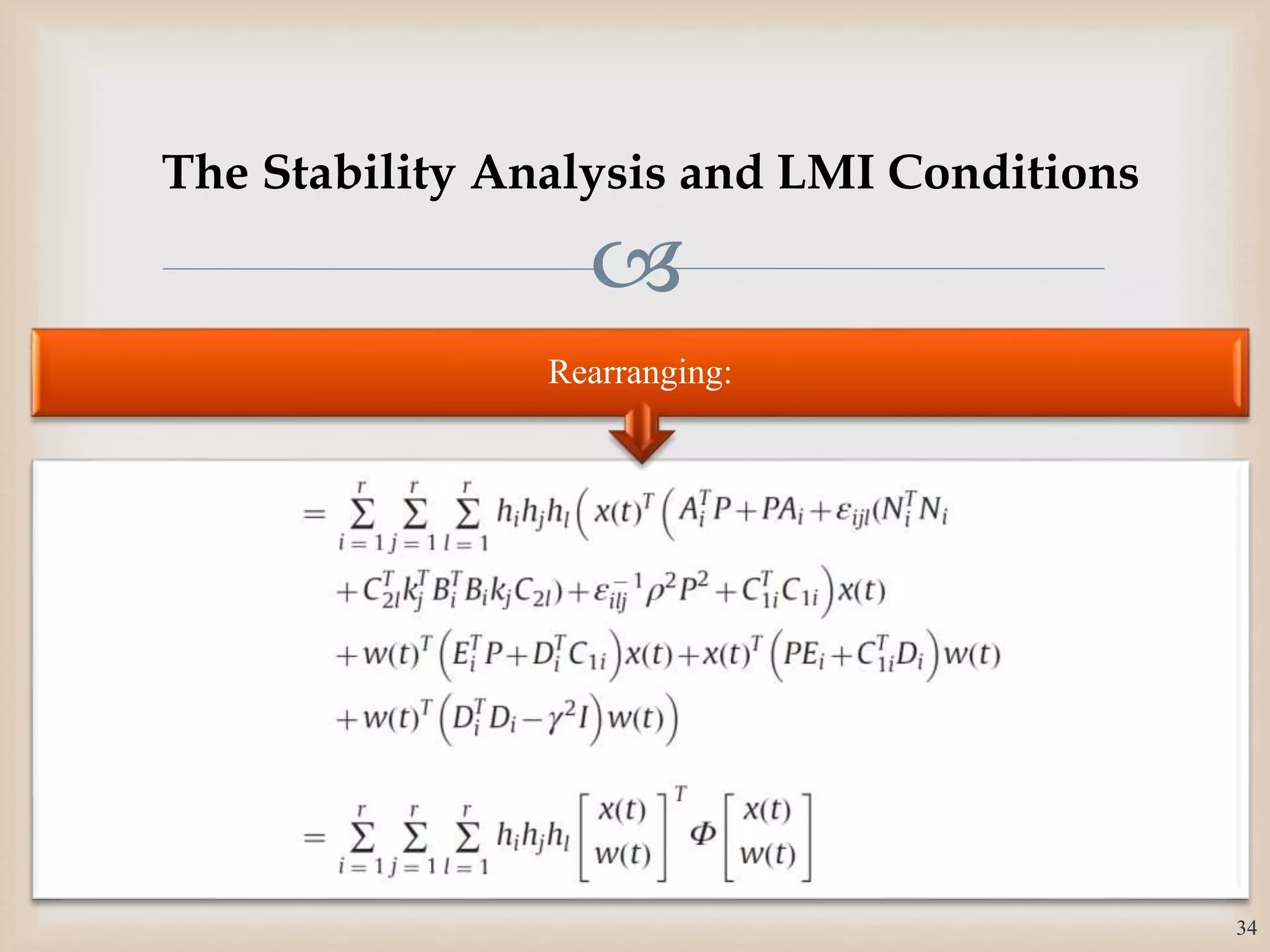 
Rearranging:
34
The Stability Analysis and LMI Conditions
 