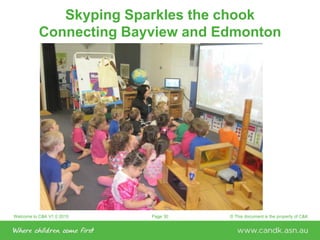Welcome to C&K V1.0 2015 © This document is the property of C&KPage 30
Skyping Sparkles the chook
Connecting Bayview and Edmonton
 