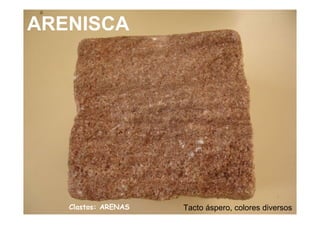 ARENISCA Clastos: ARENAS  Tacto áspero, colores diversos 