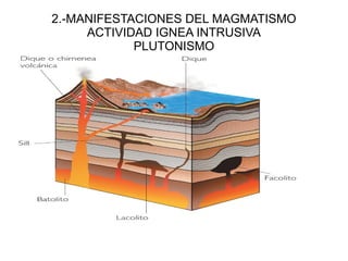 2.-MANIFESTACIONES DEL MAGMATISMO
ACTIVIDAD IGNEA INTRUSIVA
PLUTONISMO
 