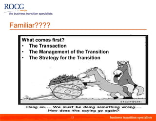 Familiar????
   What comes first?
   • The Transaction
   • The Management of the Transition
   • The Strategy for the Transition




           "Hang on...We must be doing something wrong...How does that saying go again?"




                                                                 15
 