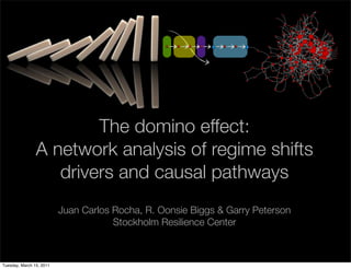 The domino effect:
                A network analysis of regime shifts
                   drivers and causal pathways
                          Juan Carlos Rocha, R. Oonsie Biggs & Garry Peterson
                                      Stockholm Resilience Center



Tuesday, March 15, 2011
 