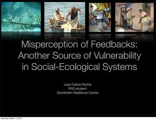 Misperception of Feedbacks:
                   Another Source of Vulnerability
                    in Social-Ecological Systems
                                Juan Carlos Rocha
                                   PhD student
                            Stockholm Resilience Centre




Saturday, March 12, 2011
 