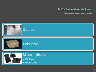 1- Rochas e Minerais (cont)Os minerais essenciais do granito4
