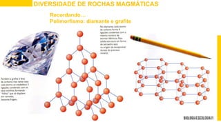 DIVERSIDADE DE ROCHAS MAGMÁTICAS
Recordando…
Polimorfismo: diamante e grafite
 