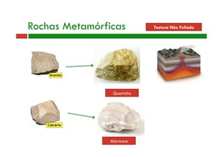 Rochas Metamórficas Textura Não Foliada 
Quartzito 
Mármore 
 