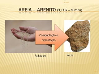 IL 2012




AREIA – ARENITO (1/16 – 2 mm)




          Compactação e
            cimentação




       Sedimento              Rocha



                                      23
 