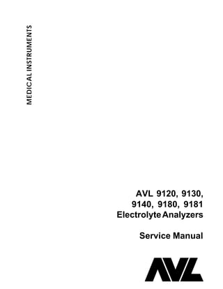 MEDICALINSTRUMENTS
AVL 9120, 9130,
9140, 9180, 9181
ElectrolyteAnalyzers
Service Manual
 