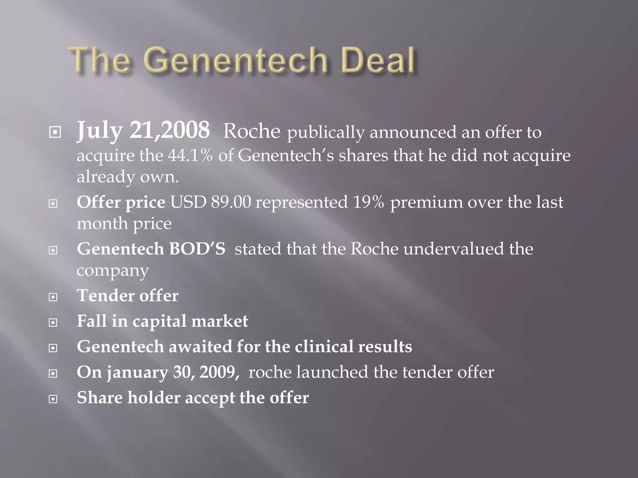 Roche holding AG: Genentech Acquisition | PPTX