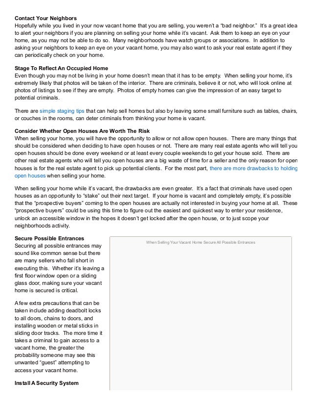 Selling a Vacant Home? 10 Tips To Help Keep Your Vacant Home Safe!