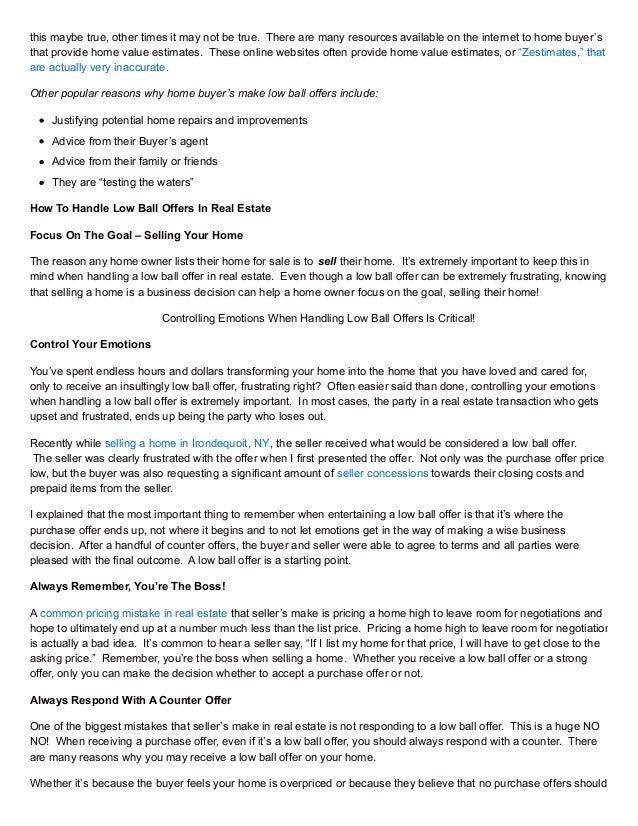 How To Deal With Low Ball Offers in Real Estate