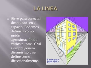    Sirve para conectar
    dos puntos en el
    espacio. Podemos
    definirla como
    unión
    aproximación de
    varios puntos. Casi
    siempre genera
    dinamismo y se
    define como
    direccionalmente.
 