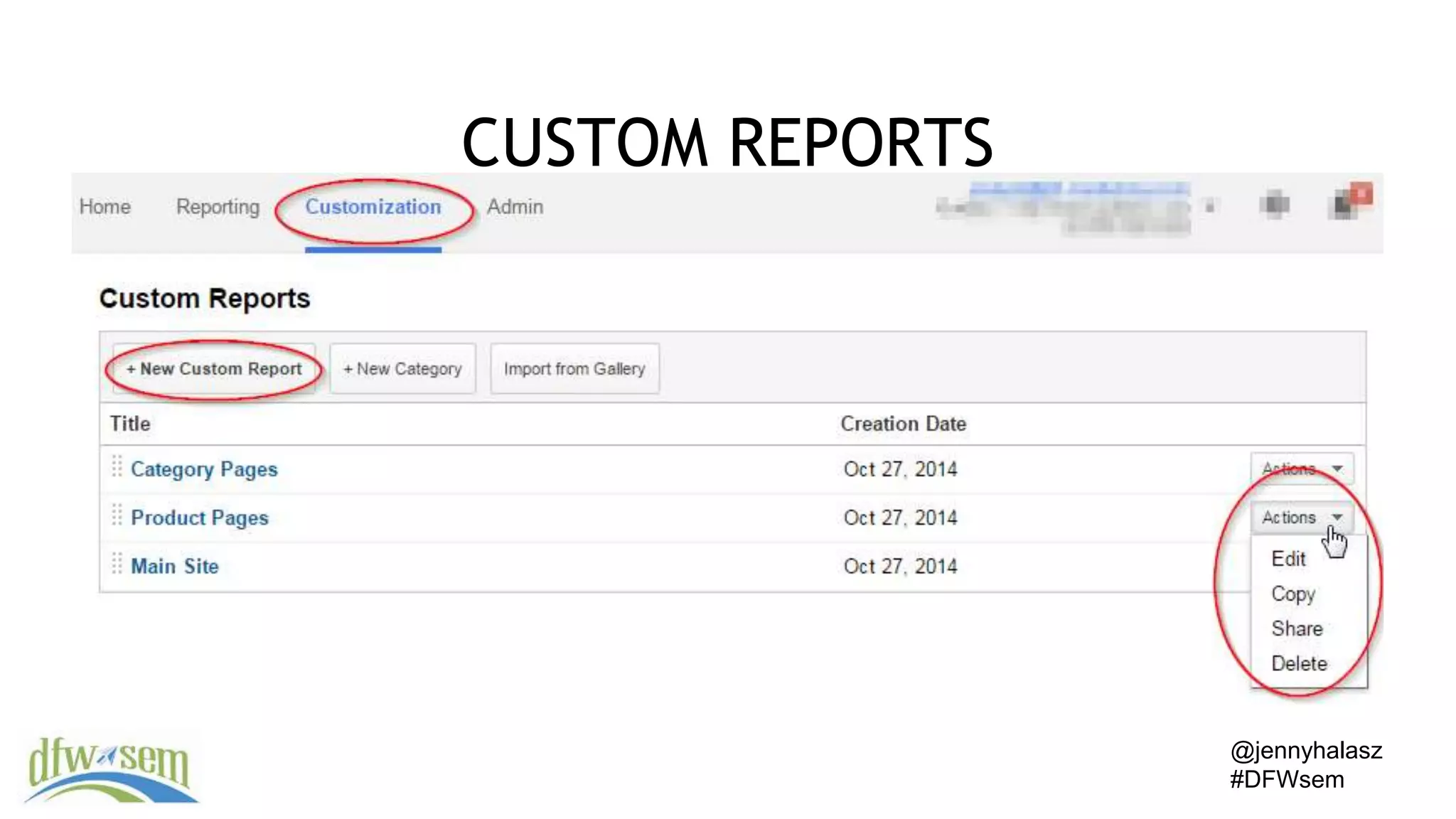 @jennyhalasz
#DFWsem
CUSTOM REPORTS
 