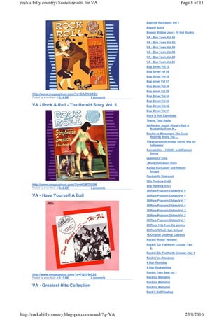 rock a billy country: Search results for VA                                      Page 8 of 11



                                                     Bopville Rockabilly Vol 1
                                                     Boppin Buick
                                                     Boppin Bobbie Jean - 16 Hot Rockin
                                                     VA - Bop Town Vol.06
                                                     VA - Bop Town Vol.05.
                                                     VA - Bop Town Vol.04
                                                     VA - Bop Town Vol.03
                                                     VA - Bop Town Vol.02
                                                     VA - Bop Town Vol.01
                                                     Bop Street Vol 10
                                                     Bop Street vol 09
                                                     Bop Street Vol 08
                                                     Bop street Vol 07
                                                     Bop Street Vol 06
                                                     Bop street Vol 05
      http://www.megaupload.com/?d=DA2WGBC2
      Posted by amersfoort at 3:14 AM   0 comments   Bop Street Vol 04
                                                     Bop Street Vol 03
      VA - Rock & Roll - The Untold Story Vol. 5     Bop Street Vol 02
                                                     Bop Street Vol 01
                                                     Rock N Roll Cannibals.
                                                     Theme Time Radio
                                                     he Rockin' South - Rock'n'Roll &
                                                       Rockabilly From N...
                                                     Rockin in Wisconsin- The Cuca
                                                       Records Story, Vol. ...
                                                     These ghoulish things, horror hits for
                                                       halloween
                                                     Swingbillies - Hillbilly and Western
                                                       Swing
                                                     Queens Of King
                                                     - More Hollywood Rock
                                                     Rarest Rockabilly and Hillbilly
                                                       boogie
                                                     Rockabilly Shakeout
                                                     50's Rockers Vol.2
      http://www.megaupload.com/?d=HGMTIG5W          50's Rockers Vol.1
      Posted by amersfoort at 3:12 AM   0 comments
                                                     30 Rare Popcorn Oldies Vol. 6
      VA - Have Yourself A Ball                      30 Rare Popcorn Oldies Vol. 5
                                                     30 Rare Popcorn Oldies Vol. 7
                                                     30 Rare Popcorn Oldies Vol. 4
                                                     30 Rare Popcorn Oldies Vol. 3.
                                                     30 Rare Popcorn Oldies Vol. 2
                                                     30 Rare Popcorn Oldies Vol. 1
                                                     20 Rural Hits from the gloriou
                                                     20 Rock'N'Roll High School
                                                     16 Original DooWop Classics
                                                     Rockin' Rollin' Wheelin'
                                                     Rockin' On The North Circular - Vol
                                                       2.
                                                     Rockin' On The North Circular - Vol 1
                                                     Rockin' on Broadway
                                                     4 Star Roundup
                                                     4 Star Rockabillies
                                                     Rockin Teen Beat vol 1
      http://www.megaupload.com/?d=7Q9VMCZ6
      Posted by amersfoort at 3:11 AM   0 comments   Rocking Memphis
                                                     Rocking Memphis
      VA - Greatest Hits Collection                  Rocking Memphis
                                                     Rock'n Roll Cowboy




http://rockabillycountry.blogspot.com/search?q=VA                                  25/8/2010
 