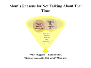 Mom’s Reasons for Not Talking About That
                 Time
 