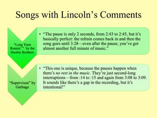 Songs with Lincoln’s Comments
 