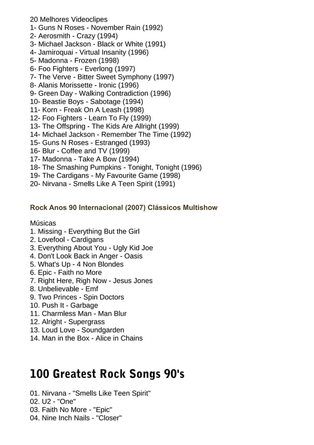 Rock anos 90 internacional | PDF