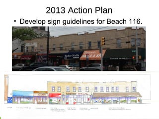 2013 Action Plan
• Develop sign guidelines for Beach 116.
 