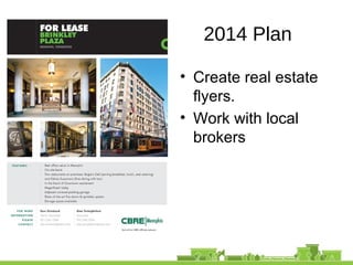 2014 Plan
• Create real estate
flyers.
• Work with local
brokers
 