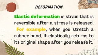 DEFORMATION
Ductile deformation occurs when enough
stress is applied to a material that the
changes in its shape are perma...