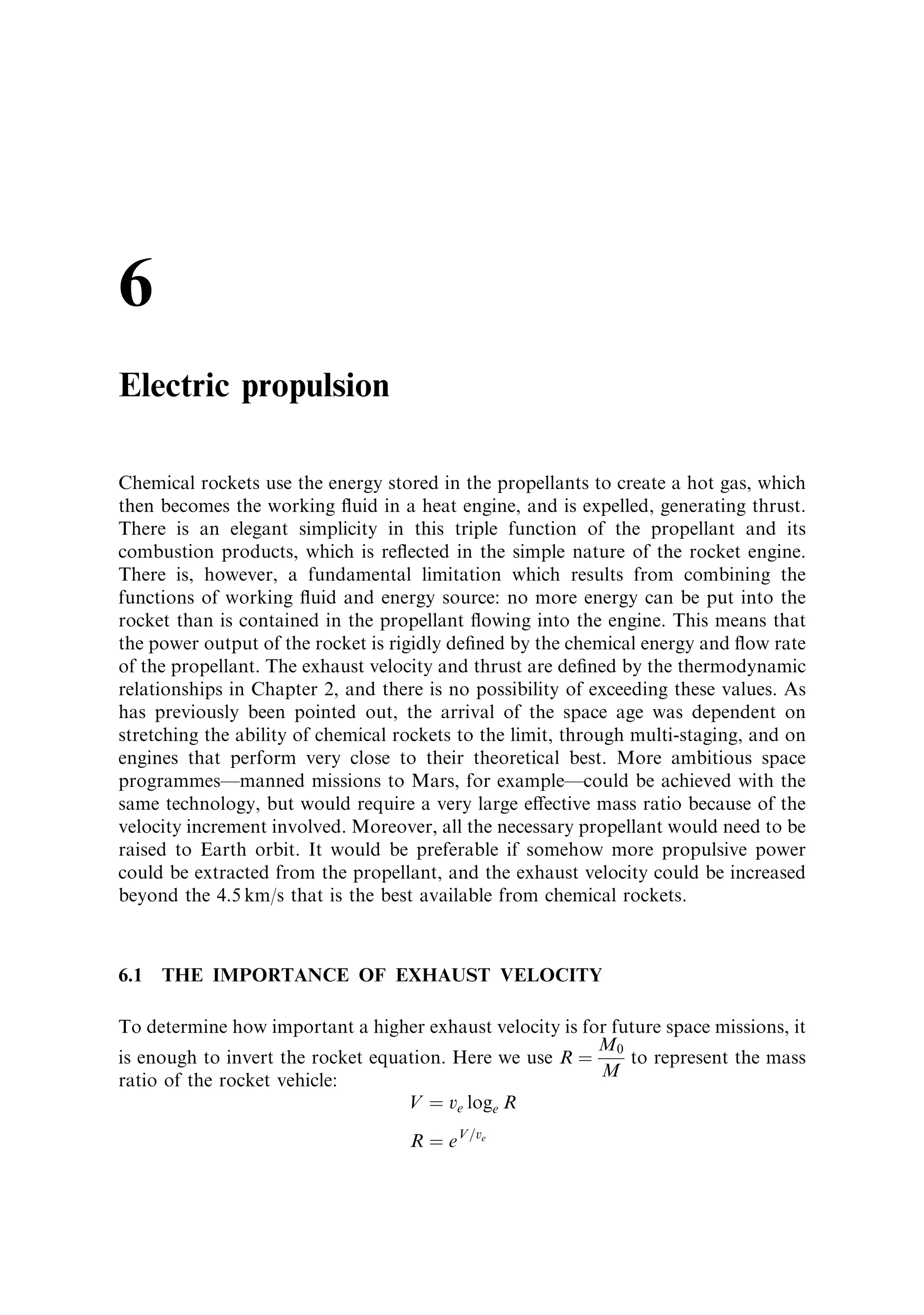 136     Launch vehicle dynamics                                                   [Ch. 5

trajectory and the launcher itself to maximise the payload capability. This is, of
necessity, a very complex process.


5.7.1    The vertical segment of the trajectory
The length of the vertical section varies from vehicle to vehicle. Indeed, the more
modern launchers have very short vertical segments; for example, the Space Shuttle
just clears the launch tower. A long vertical section reduces stress on the rocket
structure by placing the vehicle quickly, and at relatively low velocity, above the
densest part of the atmosphere; and, of course, the angle of attack is always zero for
vertical ¯ight. The vertical segment, however, does not contribute to the eventual
orbital velocity, and the gravity losses associated with transporting most of the
propellant, tanks and so on to high altitude are large for vertical ¯ight. The choice is
then one of protecting the rocket or losing eciency. As technology has developed,
the length of the vertical segment has tended to decrease, and with modern guidance,
engineers can protect the rocket from aerodynamic stress more readily, and take
advantage of the increased eciency of a short vertical segment to launch larger
payloads. In the vertical segment, drag rises with the square of the velocity, and
limits the acceleration. It does not normally reach its peak value (maximum dynamic
pressure) in the vertical segment. This is important in that the densest part of the
atmosphere is traversed at a relatively low velocity. The vertical segment can be
regarded simply as transportation of the rocket to a region of lower atmospheric
density, where the real business of gaining velocity can be carried out under more
benign conditions.


5.7.2    The gravity turn or transition trajectory
The gravity turnÐor its more modern analogue, the controlled transition
trajectoryÐbegins as soon as the rocket departs from its vertical ¯ight, which,
with some modern launchers, can be very early. Whatever the precise nature of the
trajectory, it minimises the stress on the rocket by keeping the angle of attack close
to zero, while the vehicle accelerates through the maximum dynamic pressure zone.
The reduction in gravity loss from an inclined trajectory, and the continuing
reduction in mass, means that the velocity gain is more rapid. Again, for modern
launchers the use of advanced guidance and thrust vector control maximises the
eciency while limiting the stress on the rocket. The use of a controllable thrust
engine, as on the Space Shuttle, can be included in this programme to lower the
thrust as maximum dynamic pressure is encountered. These advanced guidance
programmes are not strictly gravity turns, but the same principles apply. This part
of the trajectory is truly a transition region, because the velocity is increasing
rapidly, and the atmospheric density is still signi®cant. The objective is to gain as
much velocity as possible while at the same time minimising the risk to the
structural integrity of the spacecraft by active control of the angle of attack and
the thrust. The ¯ight path must not be too ¯at, because it is important to rise
above the region of tangible atmosphere during this portion of the ¯ight.
 