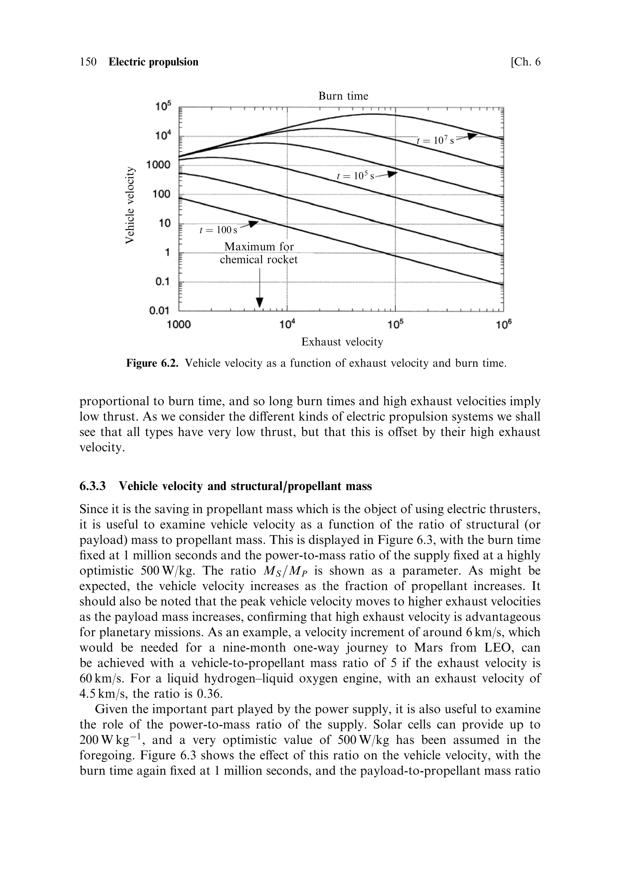 Sec. 5.8 ]                                      5.8 Actual launch vehicle trajectories   141

rapidly as the mass of the rocket decreases; atmospheric drag is now small. The pitch
angle is soon guided to about 45 , and then remains relatively constant. The
objective here is to gain maximum velocity and altitude using the second stage.
After burn-out the second stage uses small guidance rockets to pitch over until the
axis is about 9 below the horizontal, which is the correct angle for the ®nal injection
into orbit by the third stage, some 1,100 km down-range, allowing for the curvature
of the orbit. The second stage then spins up to 60 rpm to stabilise the third stage in
this orientation prior to separation.
   There is then a long gap in the time sequence before the third stage is ignited. This
coast phase is occupied by the rocket in reaching the correct orbital altitude via a
ballistic trajectory. Note that the orientation of the rocket is irrelevant during the
coast phase. The kinetic energy imparted by the second stage is converted partially
into potential energy, as can be seen in the decreasing velocity. This is a good
example of the early and ecient burning of the fuel, to avoid the gravity loss
associated with carrying unburned fuel to high altitude.

Third stage
At the peak of the ballistic path, where the residual velocity is purely horizontal, the
third stage ignites and produces the increase in horizontal velocity necessary to
secure the orbit. In another example of eciency, this stage is unguided and has no
thrust vector control; all the guidance is carried out by the second stage before
separation. This maximises the mass ratio of the third stage by reducing its dry
weight, and enables it to generate the necessary velocity eciently, maximising the
payload mass. The third stage ignites after separation. Its orientation has been set by
the second stage, and is maintained by the stabilising e€ect of the 65 rpm spin. Note
the very rapid acceleration; there is no gravity loss in this orientation, and the thrust-
to-weight ratio is also high.
   Following burn-out, the spacecraft is separated from the third stage, despins, and
assumes autonomous existence for the life of the mission. The simple nature of the
®nal injection means that there is some spread in the possible ®nal velocity and
direction, mostly from variability in the total velocity increment of the third-stage
solid motor. This has to be allowed for in the speci®cation of the orbit.


5.8.2    Ariane 4
The Mu is a very simple and robust design, intended to obtain the best performance
from small solid-fuel rocket motors which have low exhaust velocity. This places a
corresponding burden on the designer, to maximise eciency, for small payloads
into low Earth orbit (LEO). It serves well to illustrate the basic launcher dynamics
discussed above. The Ariane rocket uses powerful liquid-fuelled motors to place
large spacecraft in geostationary orbit. The guidance is more sophisticated, and the
parallels with the simple dynamics we have discussed are not exact. Figure 5.12
shows the Ariane 4 dynamic parameters. While the Mu weighs about 92 tonnes and
launches a payload of 0.5 tonnes into LEO, the Ariane weighs about 470 tonnes and
launches a payload of 4.5 tonnes into geostationary transfer orbit (GTO).
 