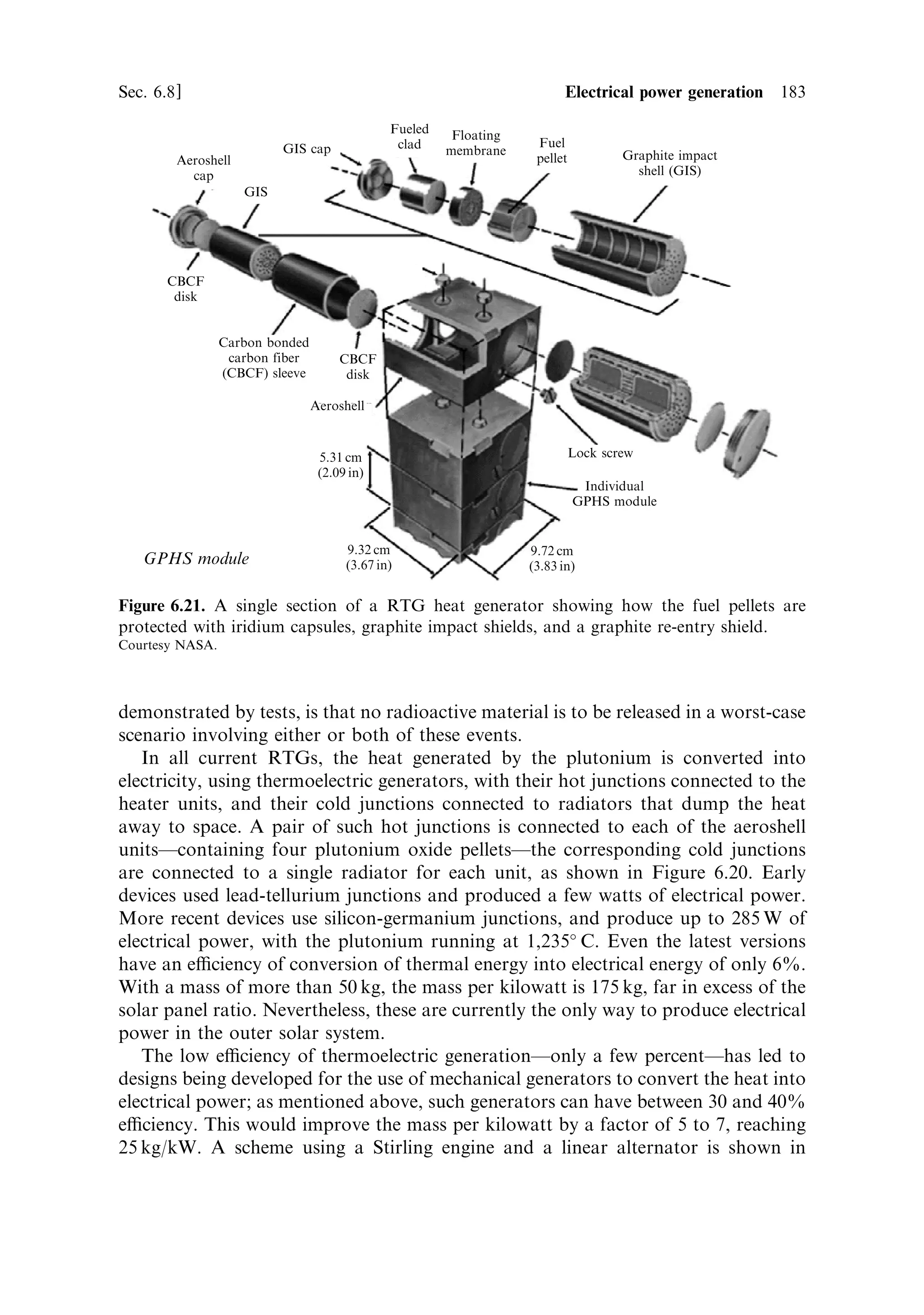 174   Electric propulsion                                                             [Ch. 6




Figure 6.17. The Russian SP-100 Hall e€ect thruster. 100 mm diameter of the insulated cavity
is shown by a ruler. The twin electron guns can be seen as well as two of the four coils that
power the outer ring magnet. This is an SPT rather than a TAL device, it has a deep discharge
cavity, insulated with boron nitride.
Courtesy NASA.




known as the Thruster with Anode Layer, or TAL (see Figure 6.18). Both kinds
work well, and produce similar performance, but by examining the di€erences, some
insight into the detailed performance of the Hall thruster can be gained.
   So far, we have only considered that a discharge occurs down the annular cavity
between the anode at the bottom and the electron generator placed outside the
thruster. The electrons of course cannot travel down the cavity to the anode easily,
because of the magnetic ®eld; they form the ring of electron current at the mouth of
the cavity. The question then arises as to how the xenon atoms are ionised in the
cavity. This becomes clear when we realise that although the electrons are
constrained by the magnetic ®eld to drift azimuthally to form the Hall current,
they also have an axial component to their velocity, caused by the electric ®eld, and
some penetrate to the anode. In fact, through most of the cavity, the plasma is
neutral, with a current of high-velocity ions moving out of the cavity compensated
by a slow movingÐbecause of the magnetic ®eldÐhigher density electron current,
moving towards the anode. Ionisation is accomplished by these electrons, and most
of the acceleration of ions takes place in this neutral regionÐnote that, although the
charge state is neutral, there is a strong ®eld here. There are also secondary electrons,
 