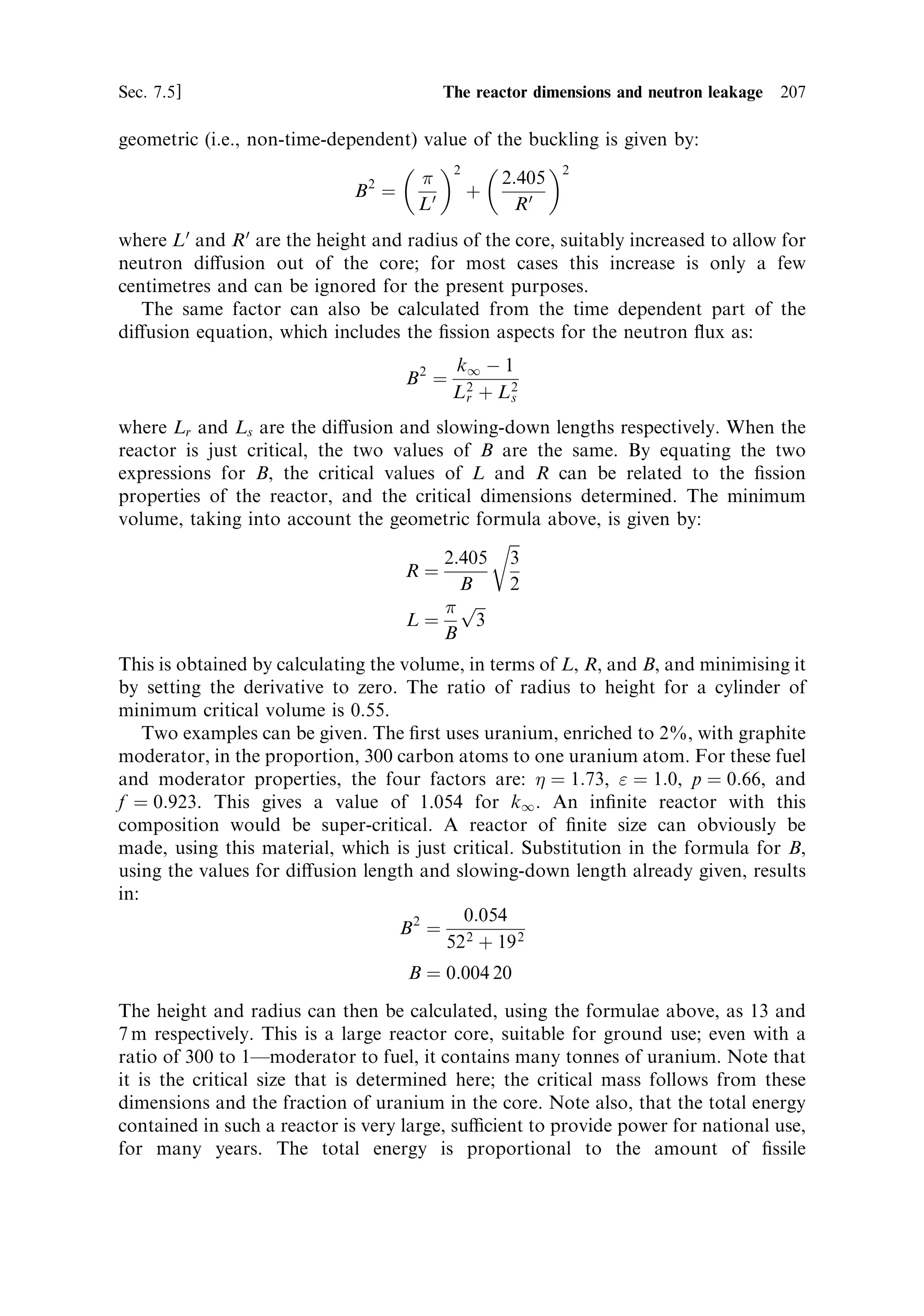198   Nuclear propulsion                                                           [Ch. 7

were not restricted to that aim, but ranged over the whole gamut of space voyaging,
including human missions to the planets. The high speci®c energy of nuclear fuel
made it the obvious choice where energy was the main issue; for launching,
particularly for the ®rst stages of a multistage vehicle, it is power that is most
important. For voyages to the planets a spacecraft needs to be given a very high
velocity, in excess of 11 km/s; for launching from the Earth's surface, while high
velocity (7.6 km/s) is needed, thrust is the main concern for the lower stages, and this
is related to power. To see this, consider these equations, borrowed from Chapter 6.
                                       P ˆ 1 mv 2
                                           2    e

Where P, in this case, represents the power in the exhaust stream (i.e., assuming
100% eciency).
                                        F ˆ mve
and so
                                               P
                                        F ˆ2
                                               ve
In all cases, m is the mass ¯ow rate, in kg/s, with which we are familiar.
   From these equations, we can see that thrust depends on the power dissipated in
the engine, and is inversely proportional to the exhaust velocity, for a given power
output.
   Consider now the energy requirement of an interplanetary mission with a
departure velocity of 11 km/s. The energy given to the vehicle is just 1 MV 2 where
                                                                         2
M and V are the ®nal mass and velocity of the vehicle, respectively. It is helpful here
to consider the speci®c energy of the vehicle (i.e., the energy per unit mass). This is
1 2
2 V , and for 11 km/s it is 60.5 MJ/kg. The propulsion energy contained in a
kilogramme of hydrogen and oxygen propellant can be derived, approximately, by
the following argument:
                                    1
                                 P ˆ mv 2           in J/s
                                    2 e
                                 P 1 2
                                   ˆ v         in J/kg
                                 m 2 e
remembering that the mass ¯ow rate m has units of kg/s. The maximum exhaust
velocity of a practical oxygen and hydrogen engine is about 4,550 m/s, and so the
energy per kilogramme is, by substitution, 10.4 MJ/kg. So, about 6 kg of propellant
needs to be burnt for every 1 kg of vehicle mass, in order to provide enough energy to
set a vehicle o€ on its interplanetary journey. For comparison the energy contained
in 1 kg of pure uranium 235 is 79.3 Â 10 6 MJ; a single kilogramme of uranium 235
could accelerate a spacecraft weighing 1,000 t, to interplanetary velocity, if its energy
could be harnessed. In general, eciency considerations, including the fundamental
eciency limit of reactive devices, restrict this bene®t to much lower values, even
before considering issues like the mass of shielding required for a nuclear rocket.
Nevertheless, the high speci®c energy of nuclear fuel is a major advantage for high-
energy interplanetary missions.
 