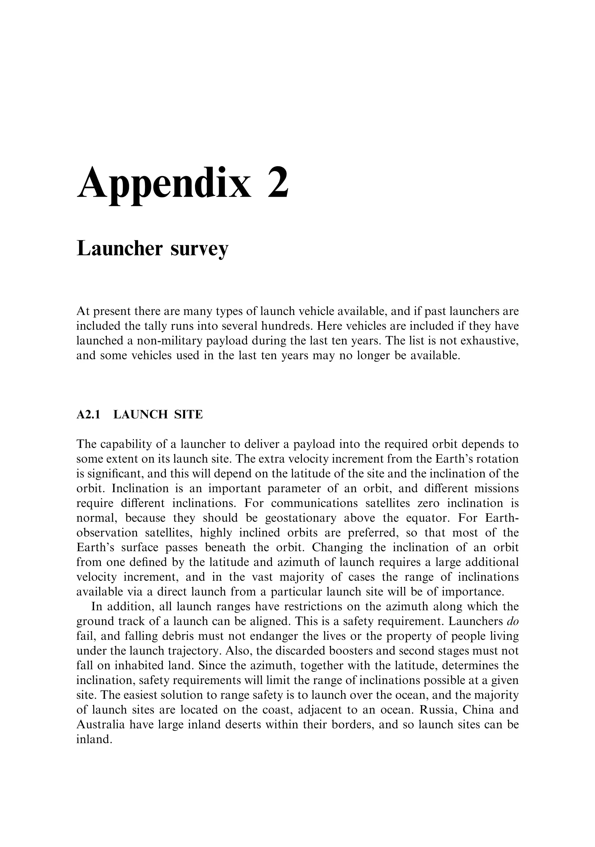 Sec. 8.7 ]                                                    8.7 SSTO concepts 273

capability. Without the ability to move substantially o€ the quasi-ballistic
trajectory de®ned by the re-entry point and the orbital inclination, a vehicle
cannot be sure of locating the runway and making an accurate approach. The
aerofoils and control surfaces needed to achieve this without power are part of the
mass penalty for an aircraft-type landing. A di€erent option is to make a powered
landing using the rocket engines to land the rocket on its tail. The early part of the
descent is essentially the same, but the vehicle has then to invert so as to move tail
®rst towards the ground. Cross-range performance can be achieved with control
surfaces before the inversion, and with the rocket engines afterwards. The engines
are then used to bring the vehicle to rest as it touches down. This kind of landing
(on the Moon) was of course used for the Apollo missions. No runway is required,
and the slow-moving vehicle can be accurately placed down on a small landing
pad. The mass penalty for this kind of vehicle is the extra propellant needed for the
landing manoeuvres.



8.7   SSTO CONCEPTS

Mission concepts can be divided into those seeking to make a technological
breakthroughÐeither with a new engine, a new vehicle design, or bothÐand those
which rely on existing technology, used in a particular way to achieve the objective.
Amongst the former are the Venture Star project, the Delta-Clipper and the Roton
project, while the K-1 and Astroliner are among the latter class.
   The Venture Star relies on new technology to achieve a reusable vehicle. The
linear aerospike engine provides the motive power, burning liquid hydrogen and
liquid oxygen. The vehicle and propellant tanks are newly designed, using modern
composites and alloys to produce a very high mass ratio, and the de-orbiting and
landing relies on the heritage of the Space Shuttle. The vehicle itself is an aerobody
which provides hypersonic aerobraking after de-orbiting. At lower speeds and
altitudes it develops lift, and can be landed like an aircraft. The aerobody and the
propellant tanks form part of an integrated structure, minimising the mass of the
vehicle. The high-volume hydrogen tank is made of lightweight composites, as is the
aerobody, while the oxygen tank uses a high speci®c sti€ness aluminium±lithium
alloy to avoid potential problems with composites and liquid oxygen. Tests of
various parts of this conceptÐincluding the engine, the tanks and the aerobodyÐ
have been carried out, but the attempt to reach orbit is yet to be made.
   Ability to land a rocket tail-®rst is seen by some teams as vital to achieve SSTO,
and it is also an easily demonstrated ®rst step. The advantages have been detailed
above, and a good example of this approach is the Delta-Clipper.
   The technology for a vertical landing is relatively straightforward. It involves an
accurate altimeter, and control of the engine thrust by a control loop. The ®rst
vertical landing was, of course, on the Moon. Since then, control systems have
advanced greatly, and this kind of landing can be taken as mature technology. The
DC-XÐthe precursor to the Delta-ClipperÐhas successfully taken o€ and landed
 