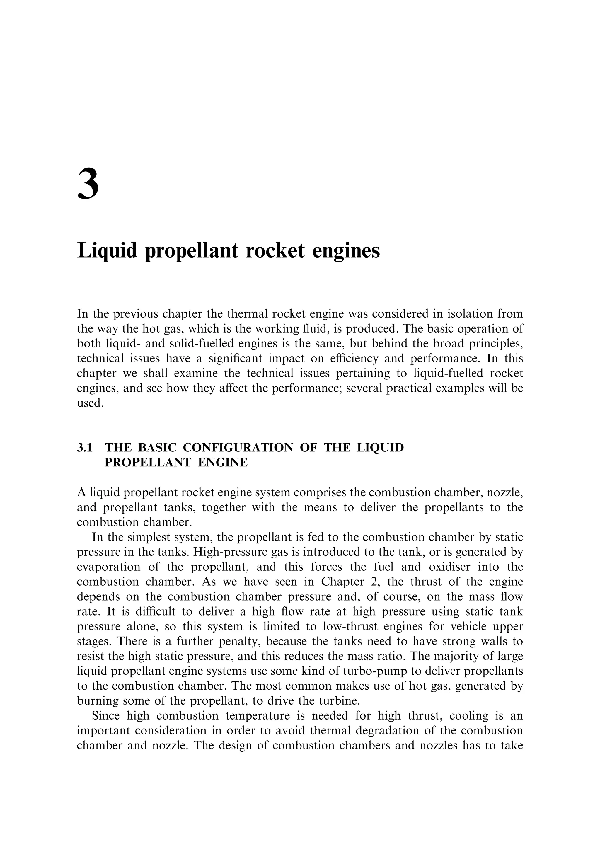 60    The thermal rocket engine                                                    [Ch. 2

combustion chamber and so pre-heating the propellant before it enters the chamber.
The Viking engine does not do this, and the losses are larger than would otherwise be
the case.
   Unlike the characteristic velocity, the thrust coecient depends on the ambient
conditions; that is, whether the motor is operating at sea level, or in a vacuum. The
pressure ratio, however, is independent of the ambient, and depends only on the
nozzle shape. For the Viking 5C operated at sea level, the thermodynamic argument
predicts CF ˆ 1:57, compared with the actual value 1.58. This is very close, showing
a nozzle well optimised for sea-level operation. For the vacuum case the theoretical
value for the highly expanded Viking 4B (1.749) is again close to the measured value
of 1.751.


2.6    SUMMARY

In this largely theoretical chapter we have considered the thermal rocket as a heat
engine, and derived the thrust from thermodynamic considerations. In doing so,
some insight into the physics of the rocket motor has been gained, and the
parameters important to the performance of the rocket have been identi®ed. The
use of the thrust coecient and the characteristic velocity enabled us to compare the
performance of a real motor with theoretical predictions. It is a tribute to the
eciency of modern rocket design that these predictions are so close to the actual
performance.
   In Chapter 1 the rocket vehicle was examined in terms of its e€ective exhaust
velocity and mass ratio. Here the e€ective exhaust velocity has been explained in
terms of simple design parameters of the rocket engine, and the chemical energy
available in the propellants. This is the basic science of the rocket engine. In the next
two chapters we shall examine the practicalities of liquid-fuelled and solid-fuelled
engines.
 