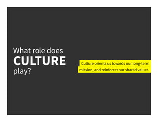 mission, and reinforces our shared values.
Culture orients us towards our long-term
What role does
CULTURE
play?
 