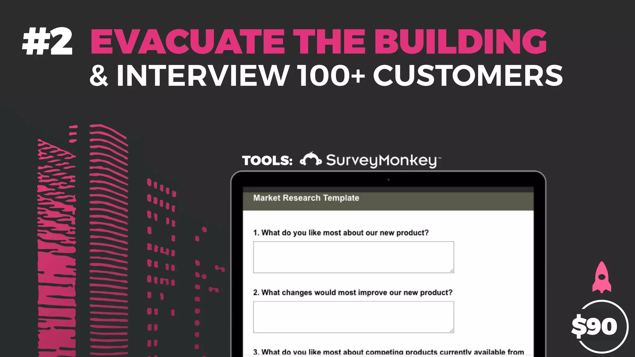 EVACUATE THE BUILDING
& INTERVIEW 100+ CUSTOMERS
#2
$90
TOOLS:
 
