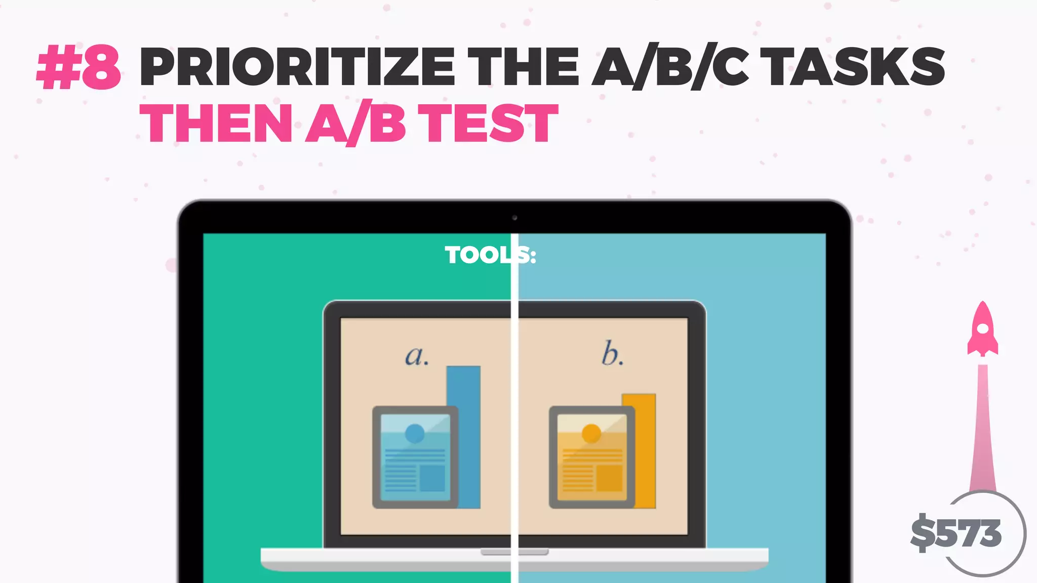 THEN A/B TEST
PRIORITIZE THE A/B/C TASKS#8
TOOLS:
$573
 