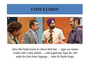 CONCLUSION
Zero bhi bade kaam ki cheez hoti hai ... agar use karne
waala uski value pakde ... sahi jagah par laga do, toh
saale ko jitni baar lagaoge ... utna hi fayda hoga.
 