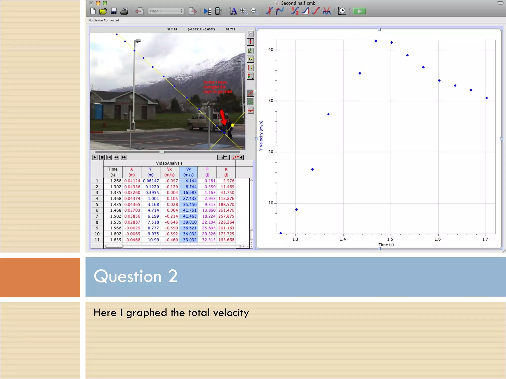 Here I graphed the total velocity Question 2 