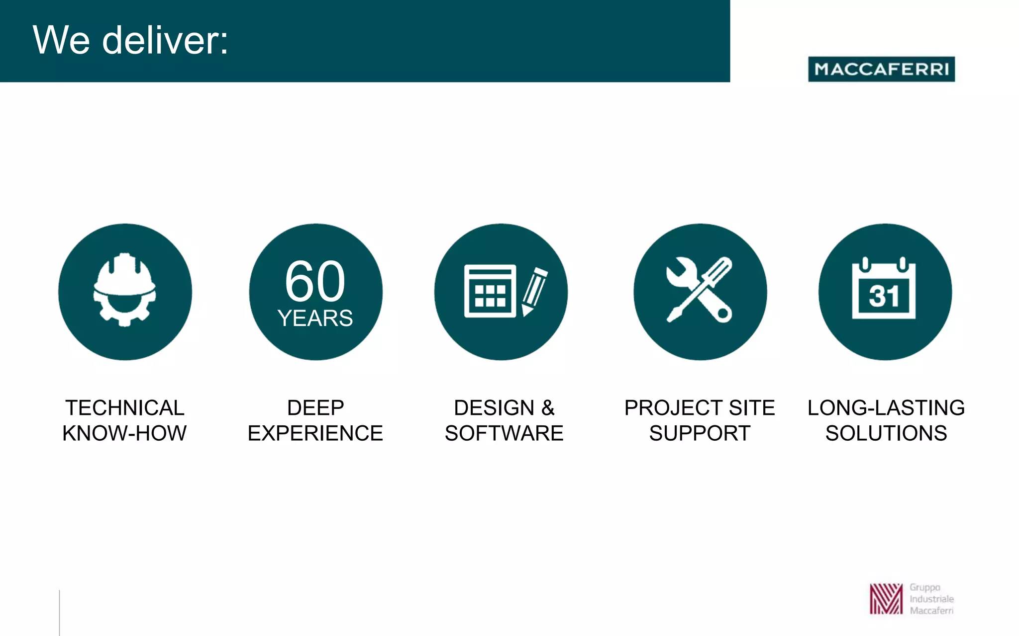 TECHNICAL
KNOW-HOW
PROJECT SITE
SUPPORT
LONG-LASTING
SOLUTIONS
DEEP
EXPERIENCE
DESIGN &
SOFTWARE
60YEARS
We deliver:
 