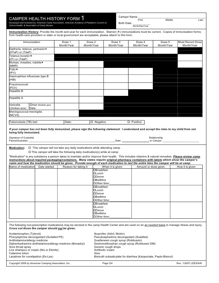 generic health history form