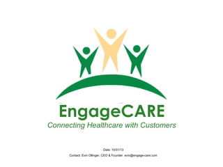 EngageCARE
Connecting Healthcare with Customers

Date: 10/31/13
Contact: Evin Ollinger, CEO & Founder evin@engage-care.com

 