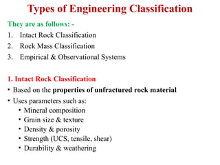 Rock Mass Classification and their Application | PPTX